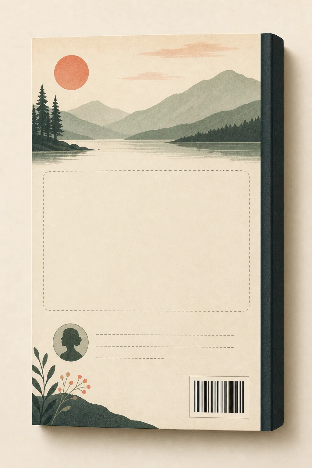 Text-free illustrated back cover showing a clear blurb area, author note area, and barcode reserve